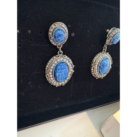 Heidi Daus Sparkling Scarab Carved Blue Stone & Crystal Drop Earrings - Picture 7 of 7